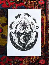 The In Cycles linocut printed on paper