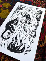 The Sacred Dance linocut printed on paper